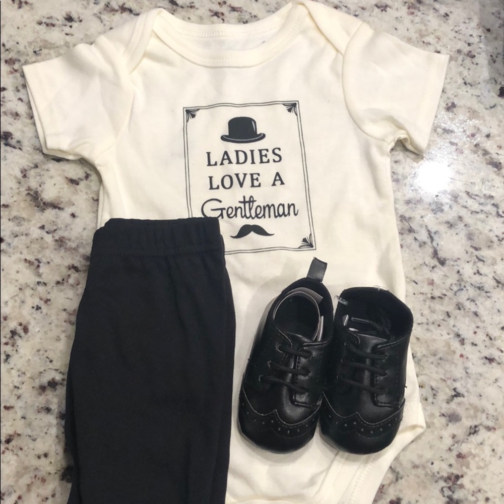 HB Onesie, Pants, & Wingtoe Baby Crib Shoes 6-12M